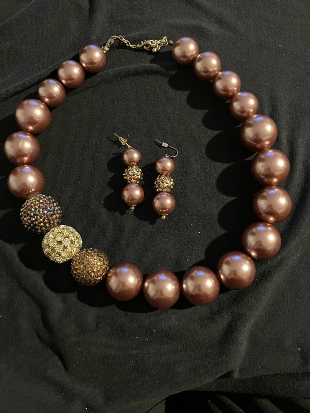 Elegant Rose Gold Pearl Statement Necklace & Earrings Set